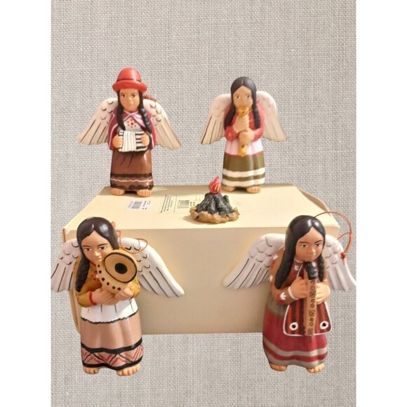 Roman Inc. 2003 Angel Figurines With Instruments & Fire Pit Set set of 5 - Picture 1 of 12